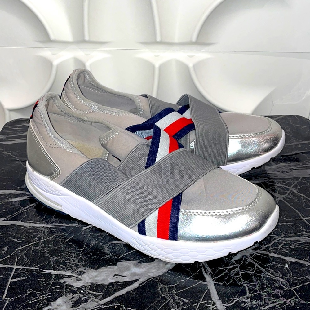 Tommy Hilfiger Grey Shoes With Blue, Red, & White slip ons womens size 7
